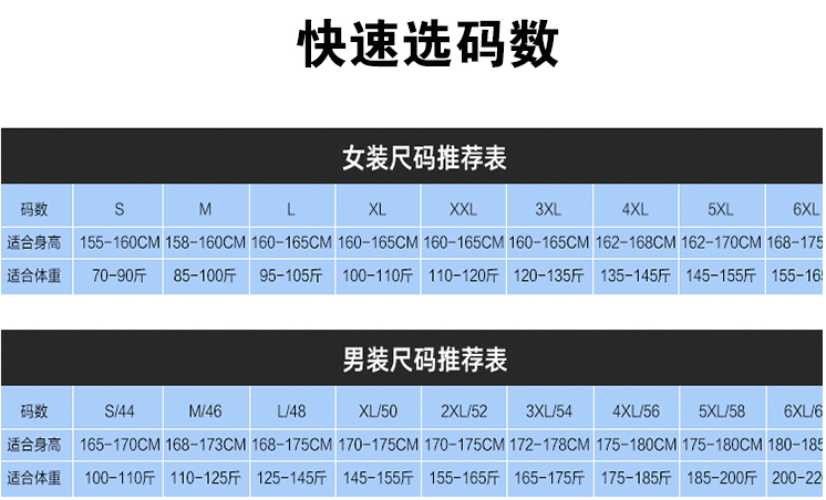 男女西服套装尺码对照表 